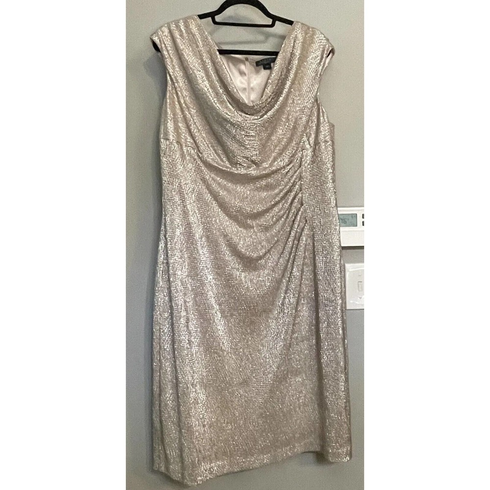 Lauren Ralph Lauren Shimmery Champagne Cowl Neck Midi Dress
